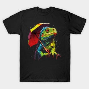 Iguana Rainy Day With Umbrella T-Shirt